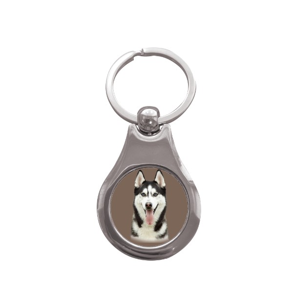 Přívěsek na klíče kolečko s potiskem Sibiřský husky